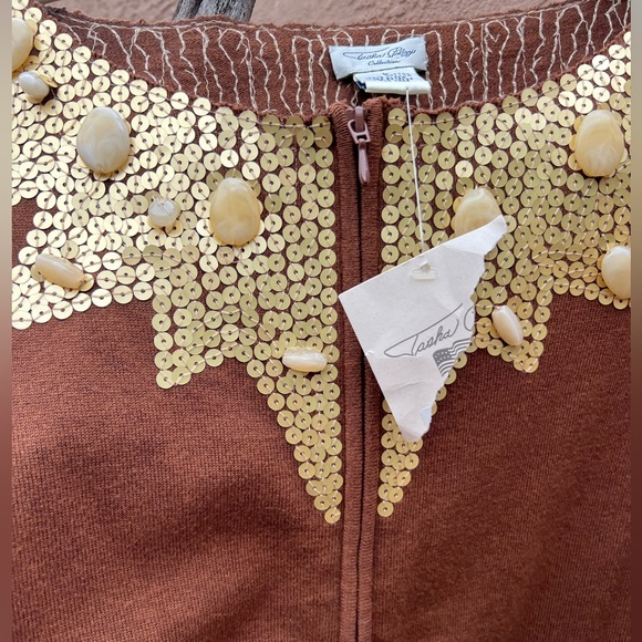 NEW Tasha Polizzi Brown Zip Front Embellished Cardigan Gold Sequins Stones - Picture 2 of 4